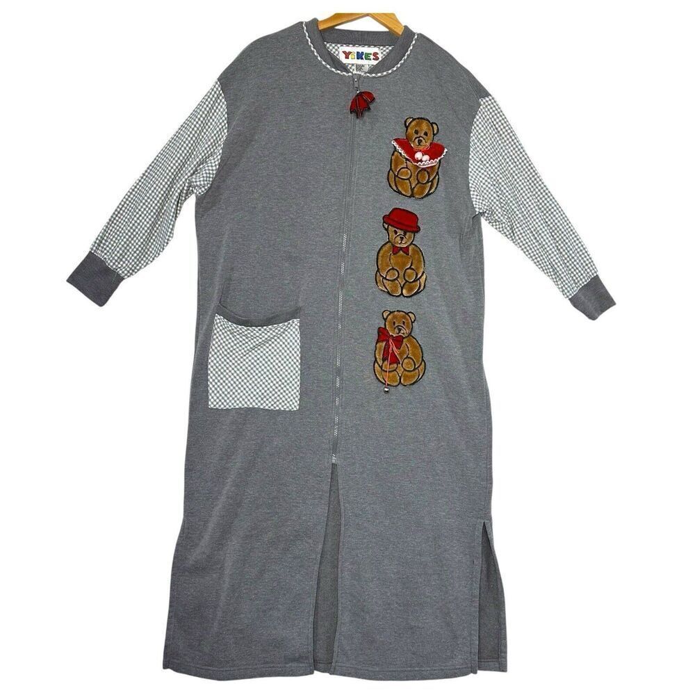 Vintage 90s Yikes Oversized Loungewear Nightgown Sweatshirt‎ Teddy Bear Pocket